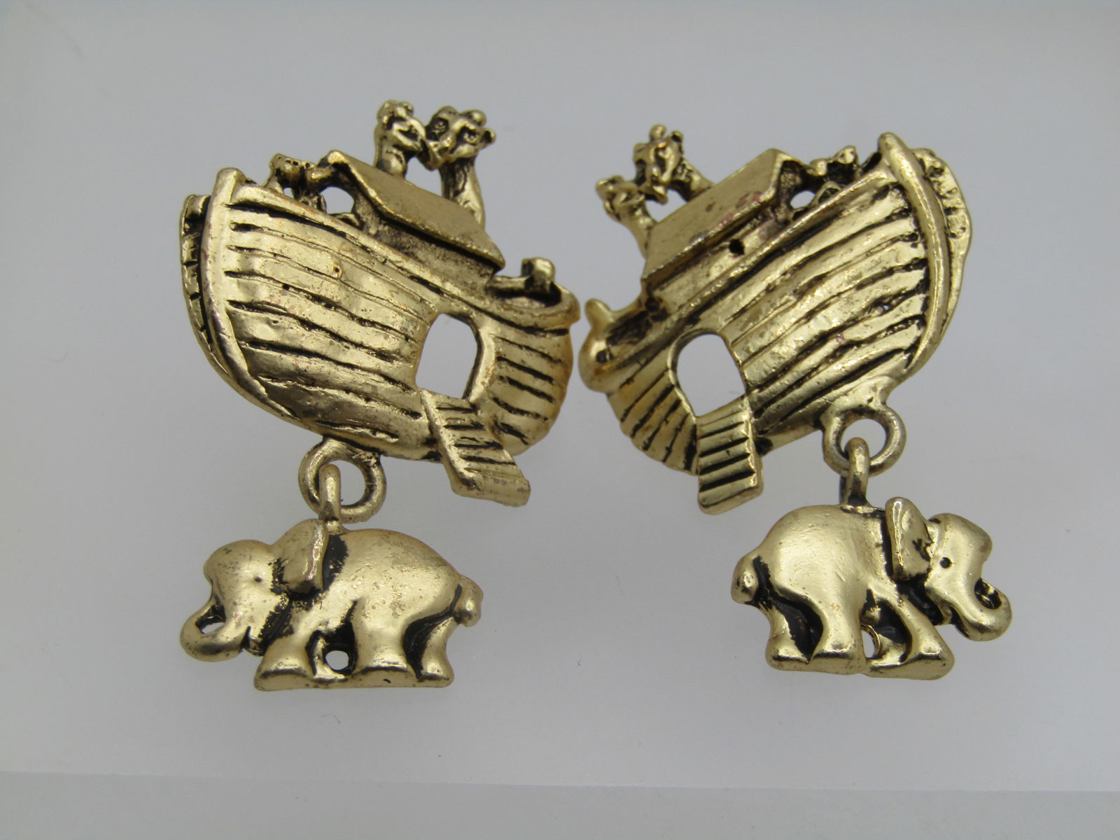 Noah's Ark Earrings, Dangling Elephant Charm, Pierced - 4