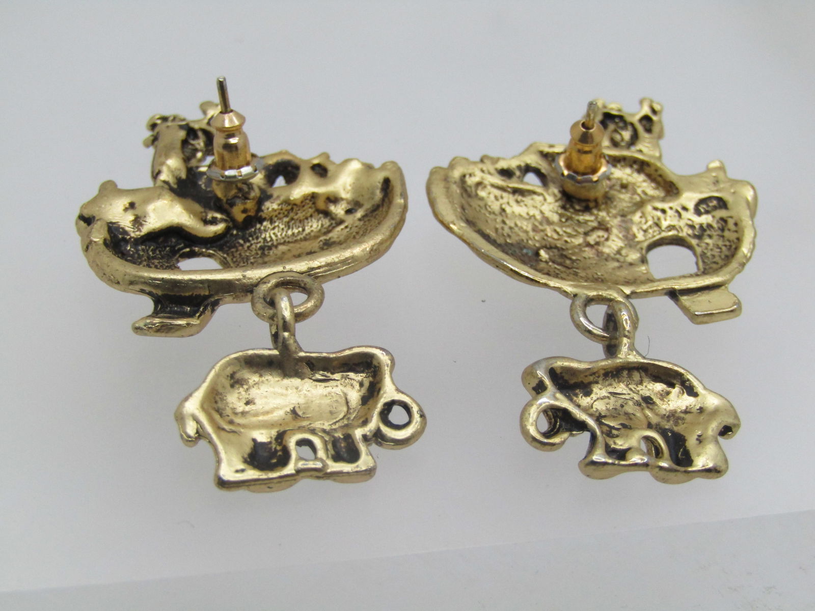 Noah's Ark Earrings, Dangling Elephant Charm, Pierced - 5