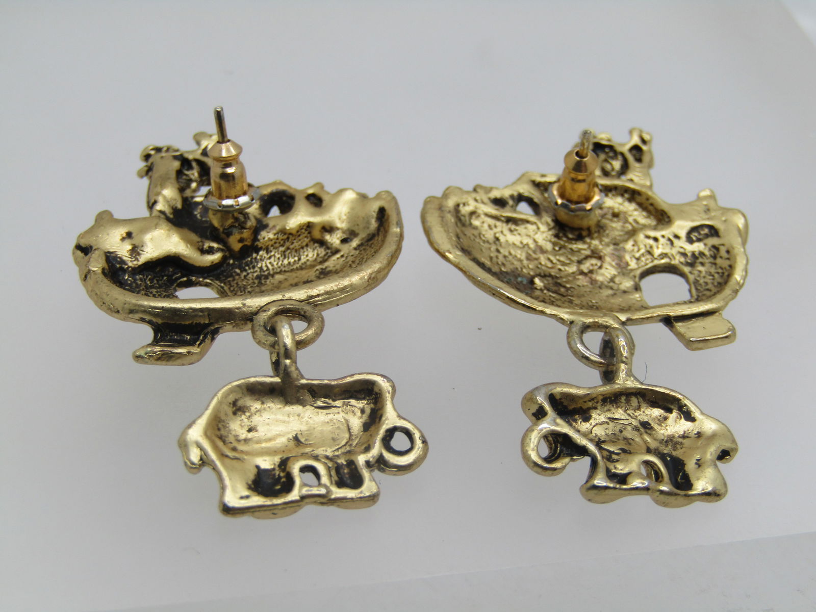 Noah's Ark Earrings, Dangling Elephant Charm, Pierced - 6