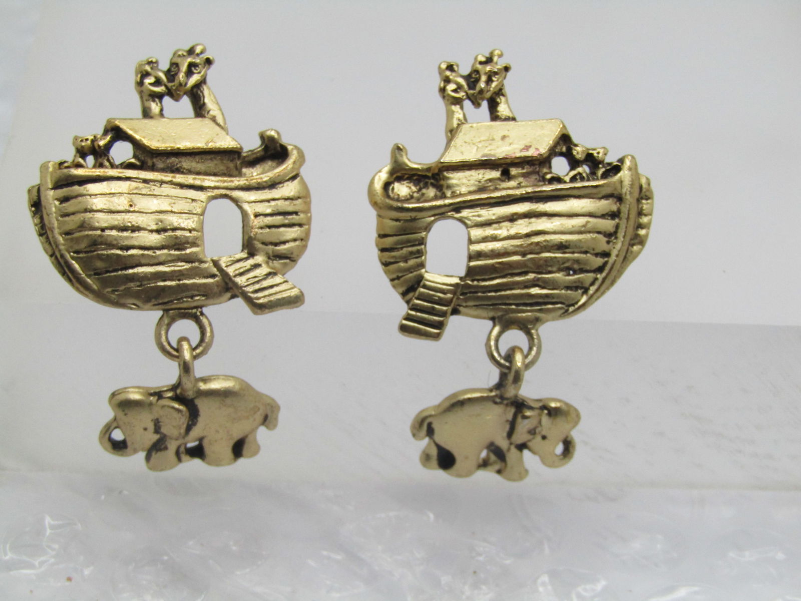 Noah's Ark Earrings, Dangling Elephant Charm, Pierced - 7