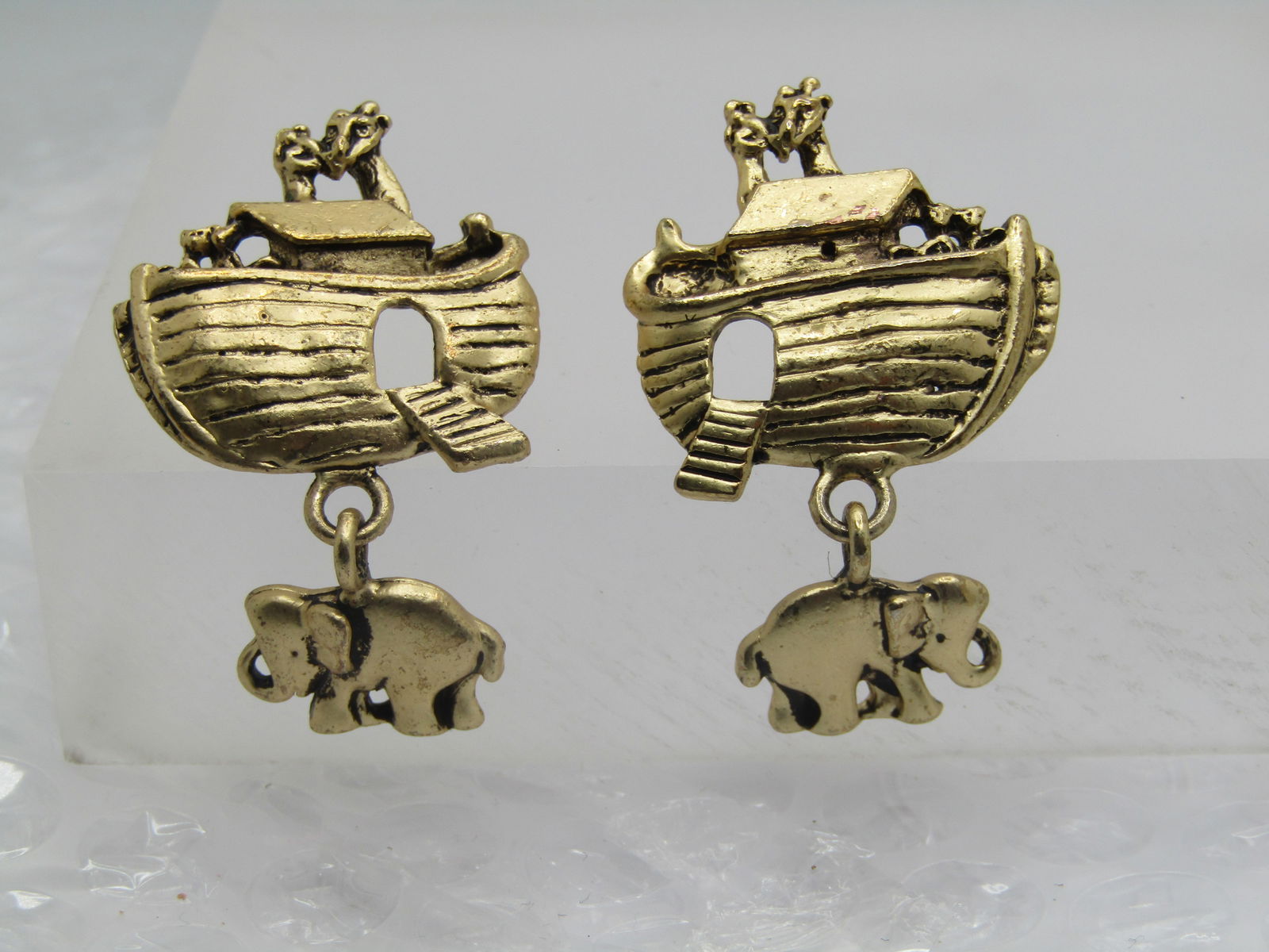 Noah's Ark Earrings, Dangling Elephant Charm, Pierced - 8