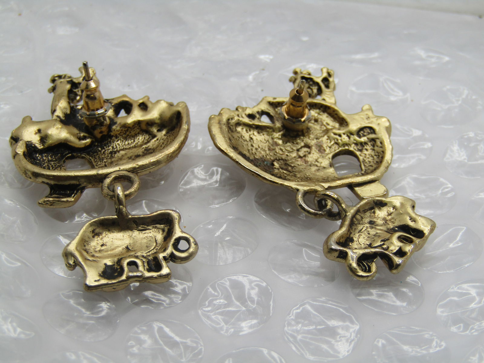 Noah's Ark Earrings, Dangling Elephant Charm, Pierced - 9