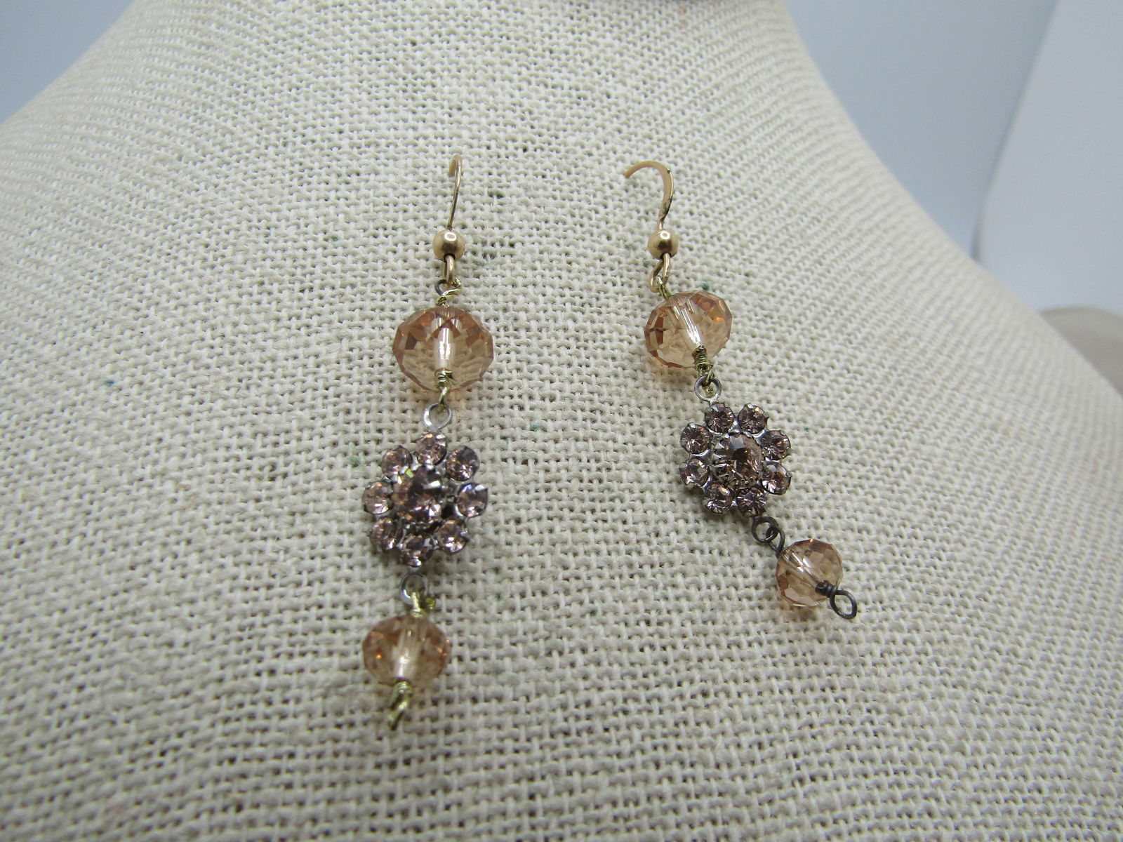 Vintage Honey Rhinestone Drop Earrings, Pierced - 2