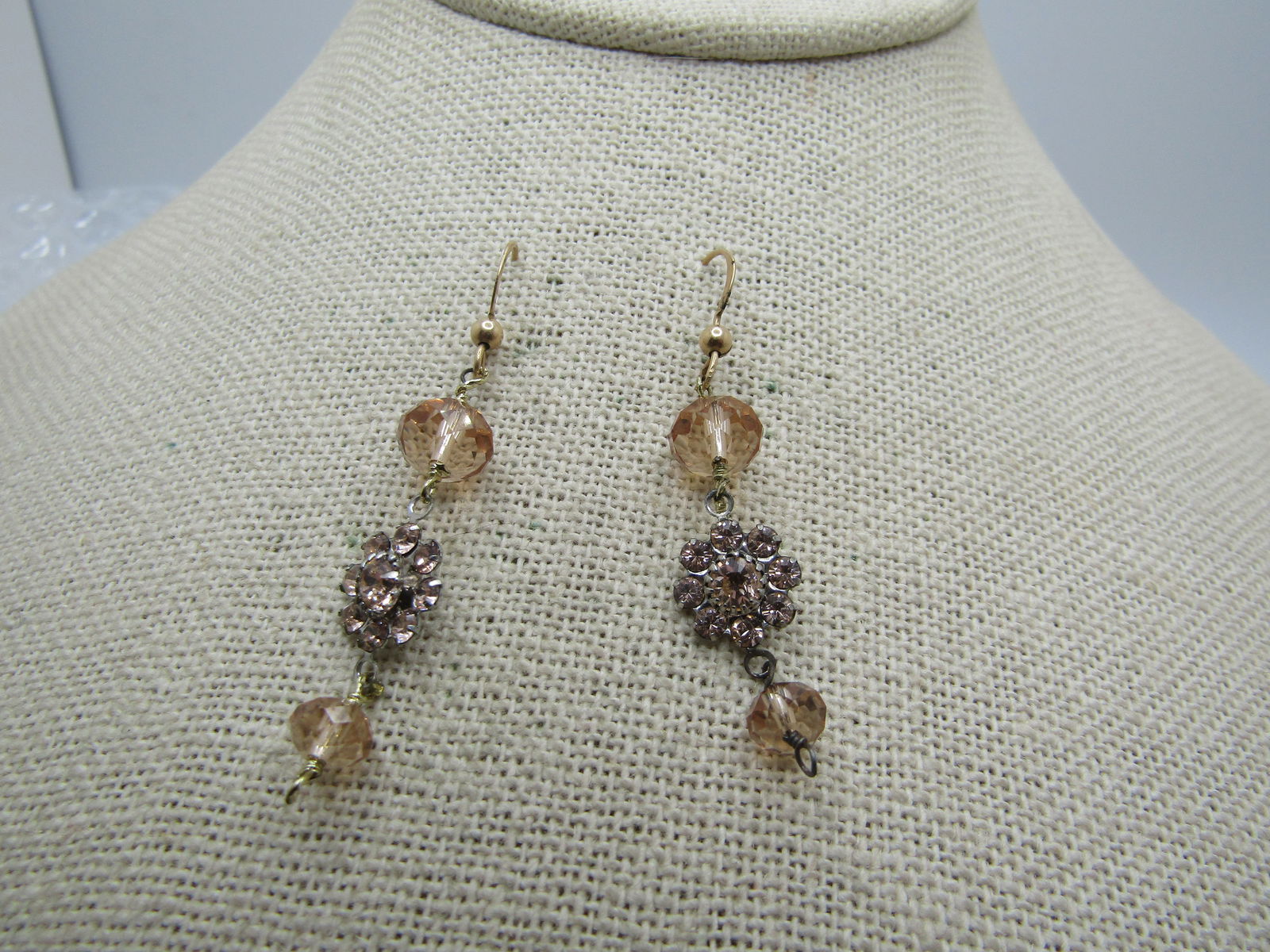 Vintage Honey Rhinestone Drop Earrings, Pierced - 3