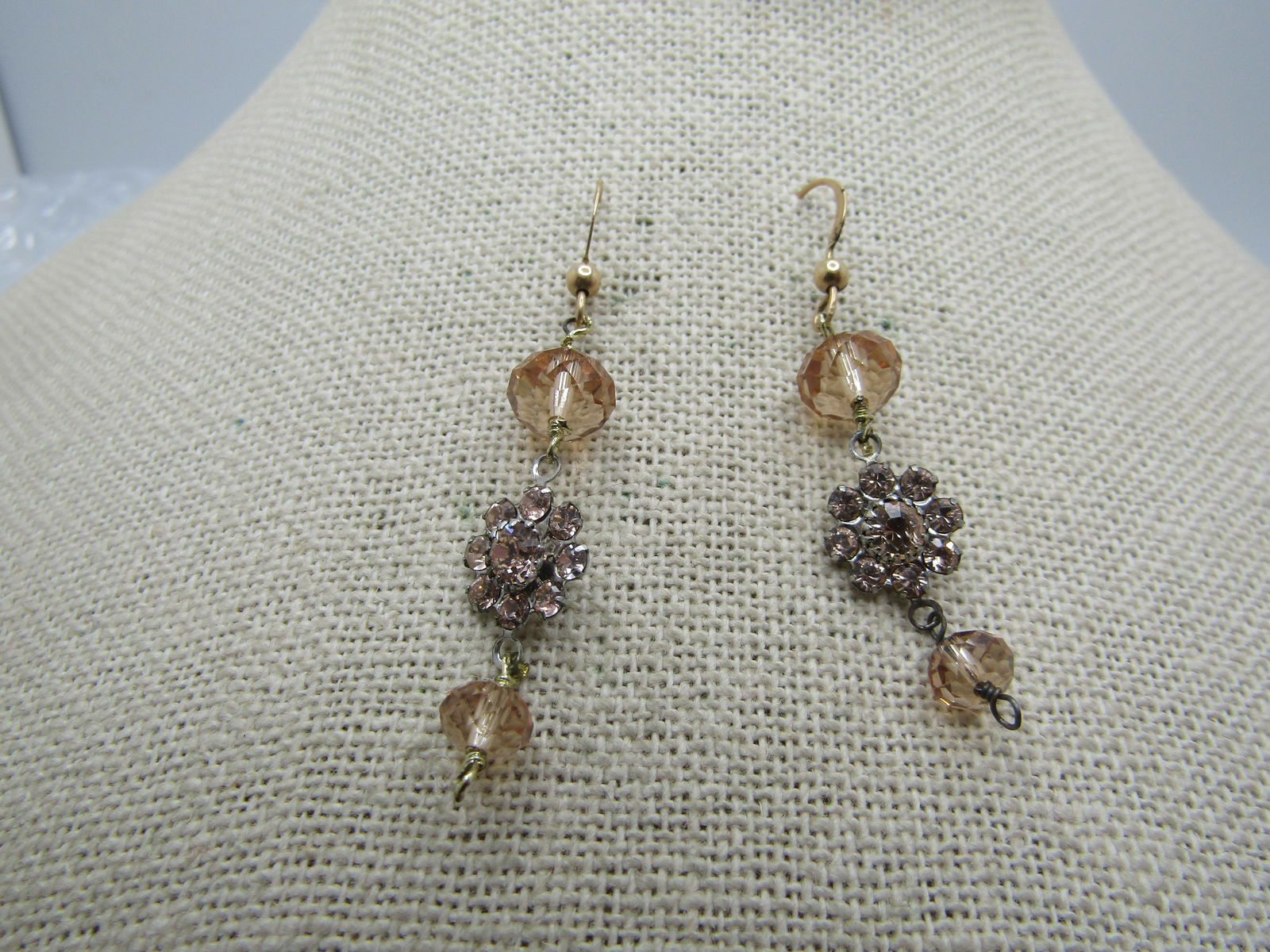 Vintage Honey Rhinestone Drop Earrings, Pierced - 4