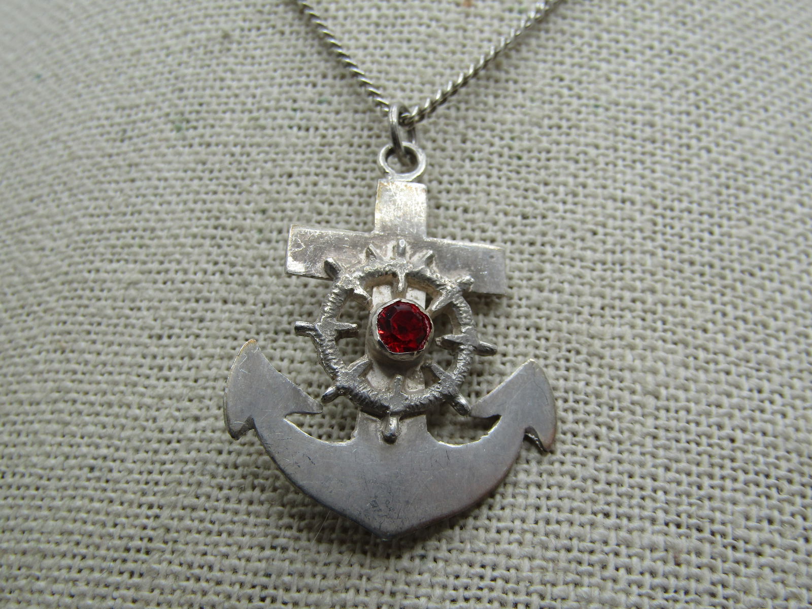 Vintage Cruicifix & Anchor Necklace, Two-Sided, Peru, 22", Unisex, 1960's, 1970's - 2