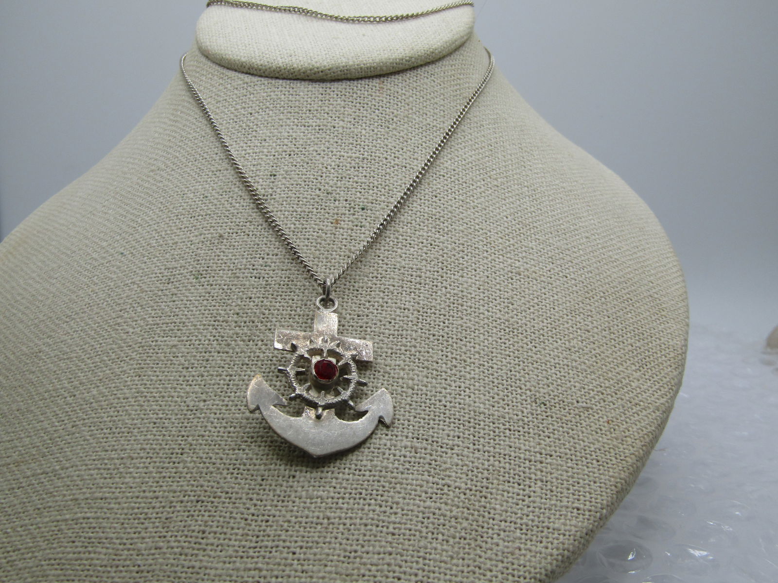 Vintage Cruicifix & Anchor Necklace, Two-Sided, Peru, 22", Unisex, 1960's, 1970's - 4