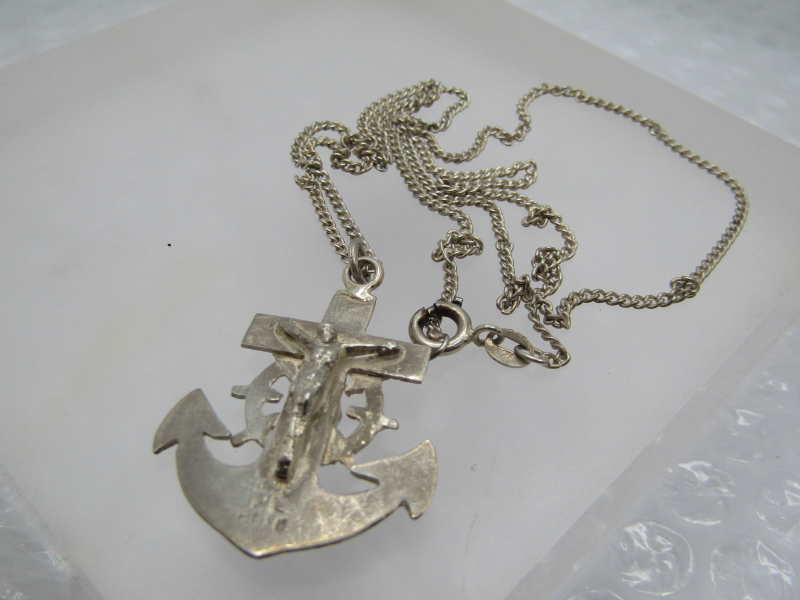 Vintage Cruicifix & Anchor Necklace, Two-Sided, Peru, 22", Unisex, 1960's, 1970's - 5
