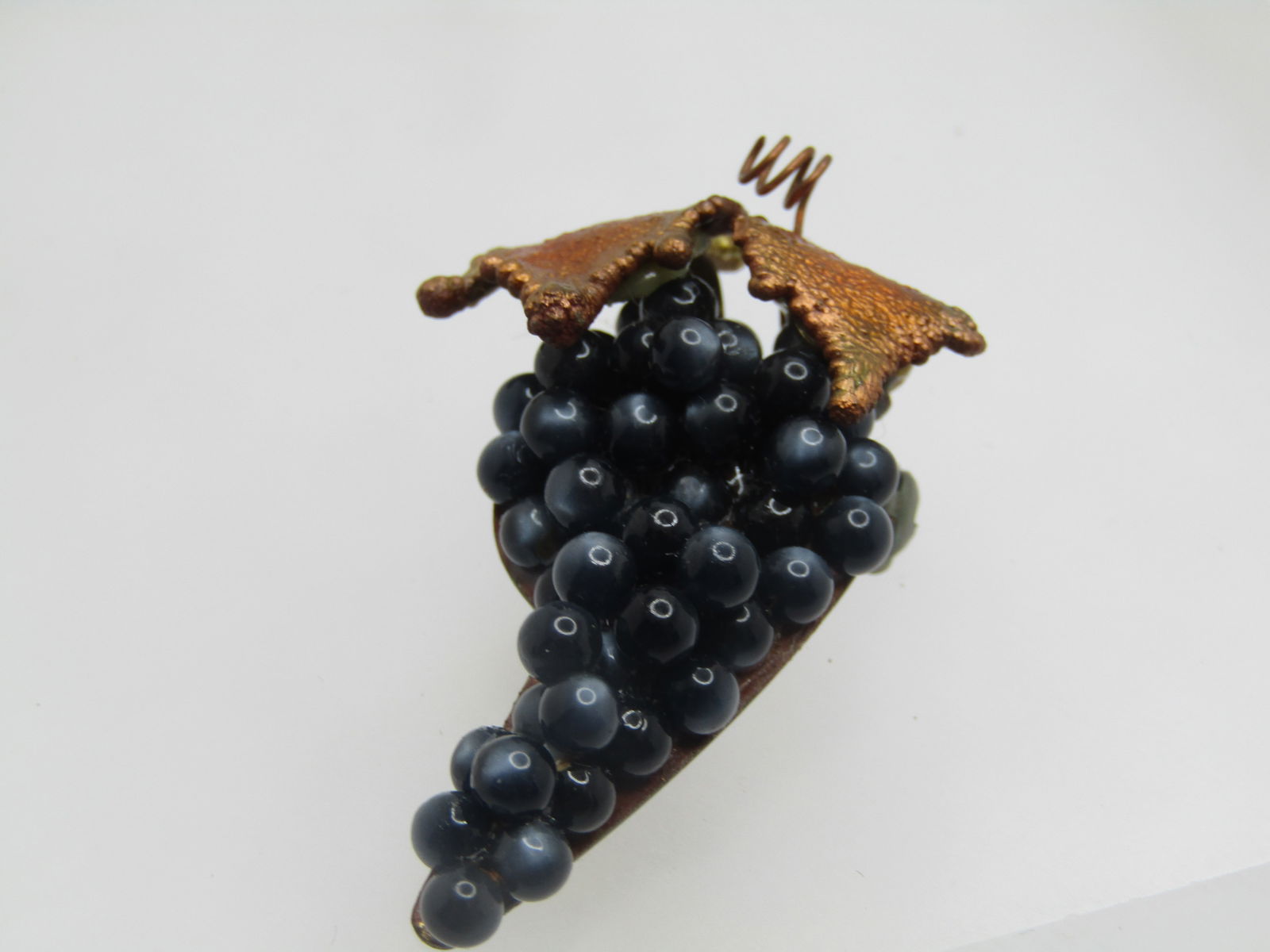 Vintage Purple Moonglow Grape Cluster Brooch, Coppery Leaves, 1940's