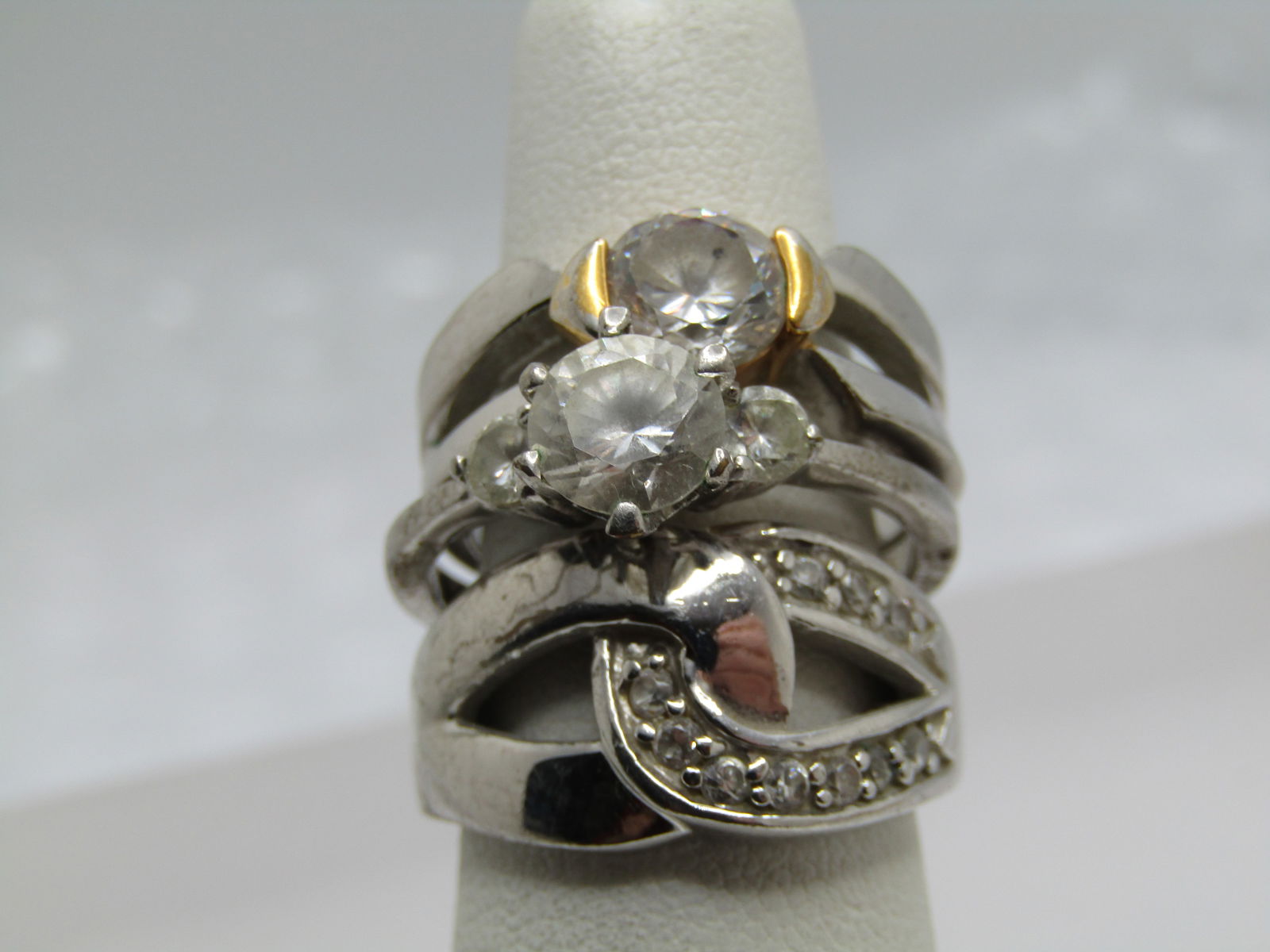 Three Silver Plated Rhinestone Rings, Sz. 7 and 9 - 3