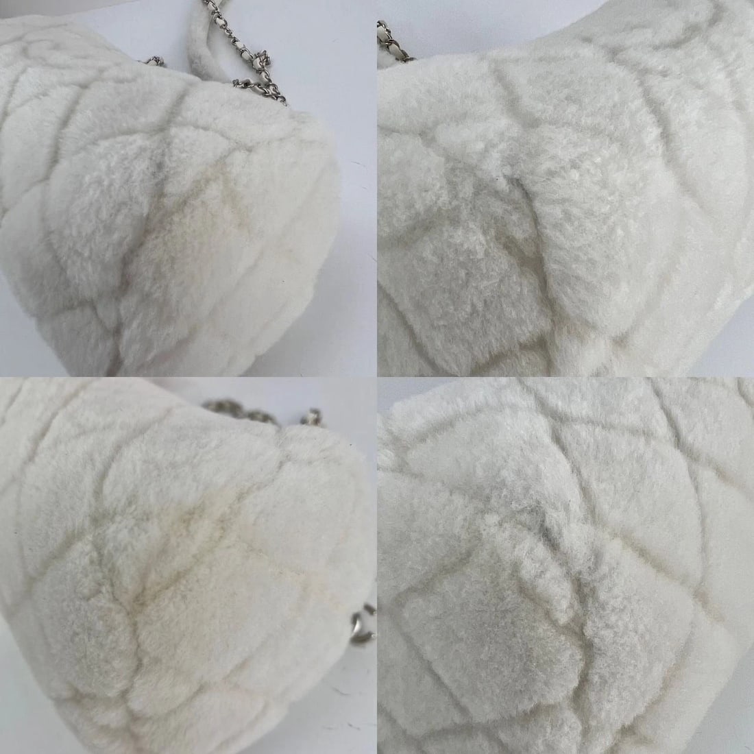 Chanel Shearling Quilted White Lambskin Bowler Crossbody Shoulder Bag - 15