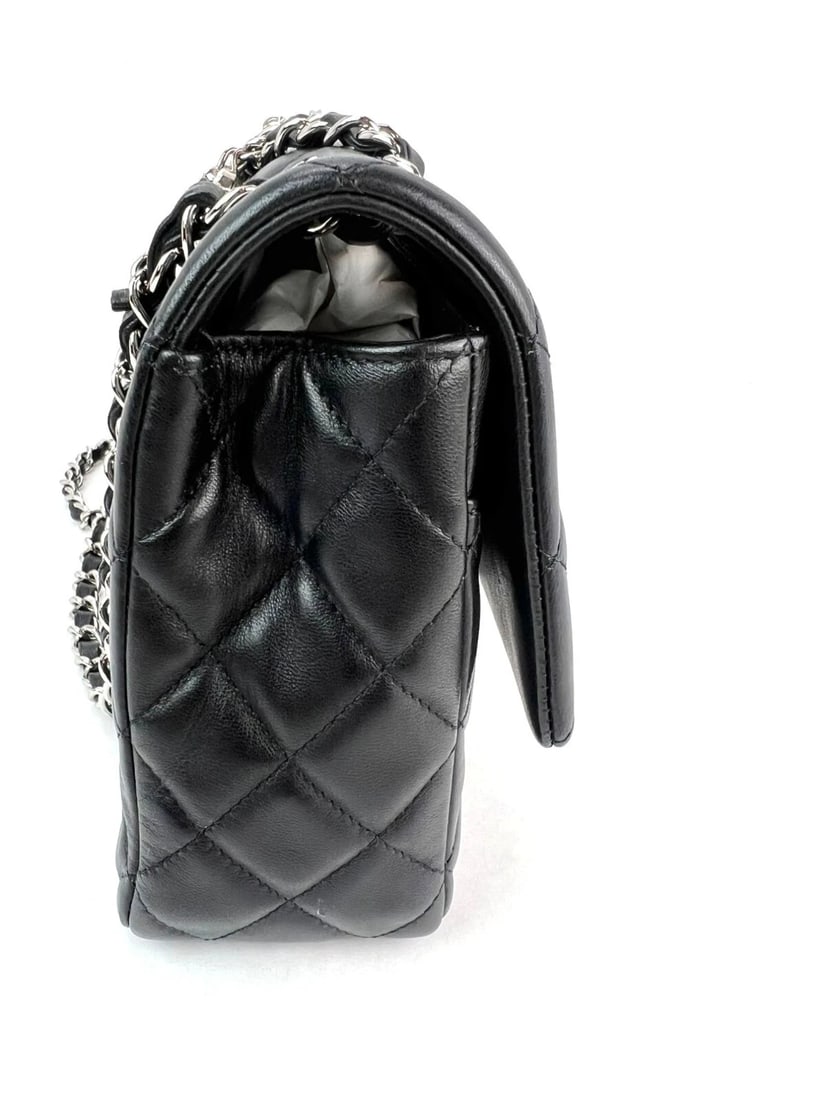 Chanel Quilted Lambskin Valentine Crystal Charms MM Single Flap Black Bag - 10