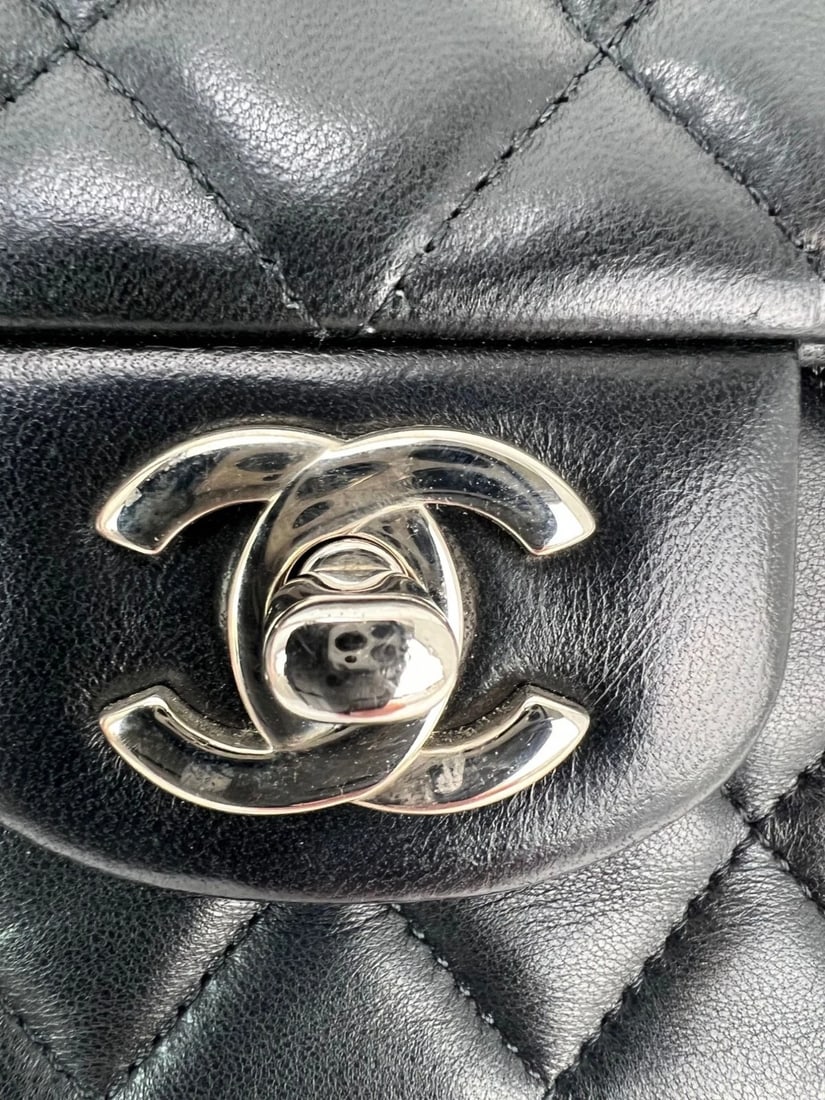 Chanel Quilted Lambskin Valentine Crystal Charms MM Single Flap Black Bag - 12