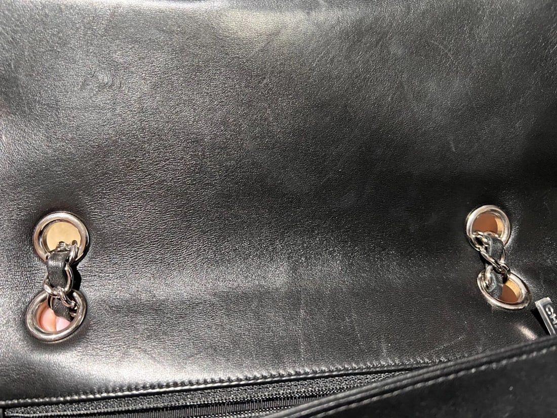 Chanel Quilted Lambskin Valentine Crystal Charms MM Single Flap Black Bag - 16