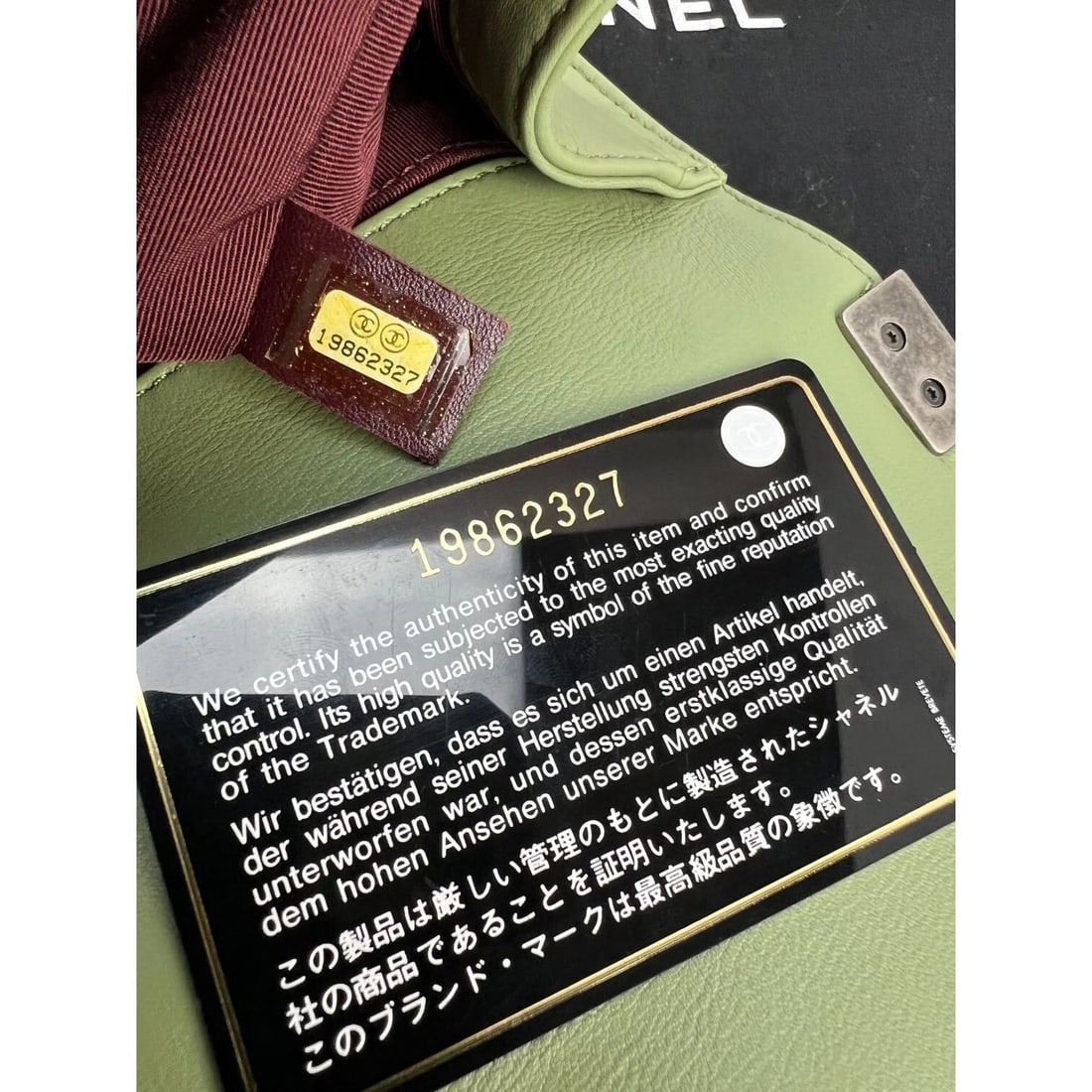 Chanel Calfskin Chevron Quilted Medium Boy Flap Light Green Bag - 13