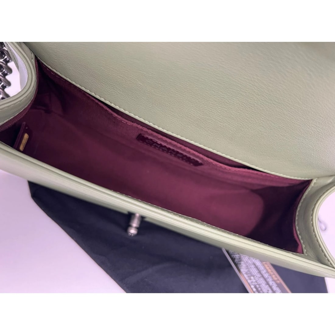 Chanel Calfskin Chevron Quilted Medium Boy Flap Light Green Bag - 3