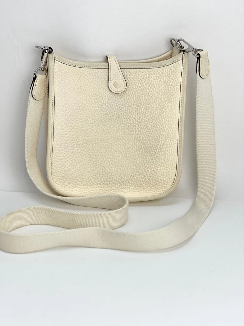 Hermes Taurillon Clemence evelyne TPM Nata White Crossbody Bag - 2
