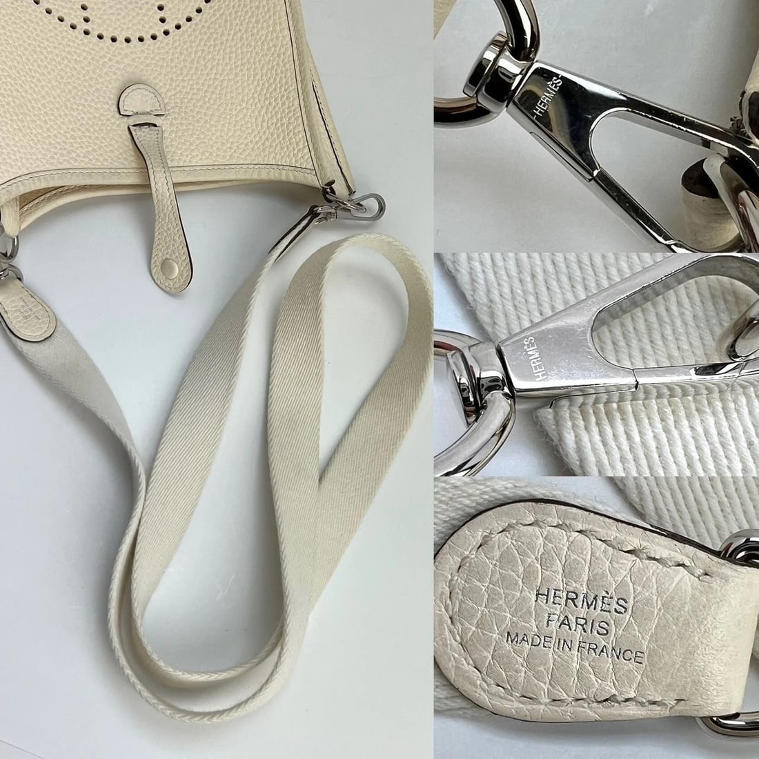 Hermes Taurillon Clemence evelyne TPM Nata White Crossbody Bag - 8