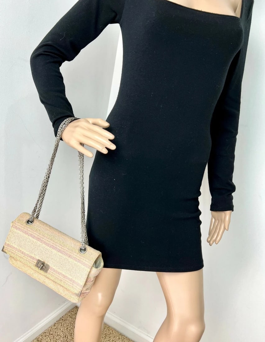 Chanel 2.55 Reissue 225 Single Flap Pink Multicolor Cotton Tweed Bag - 6