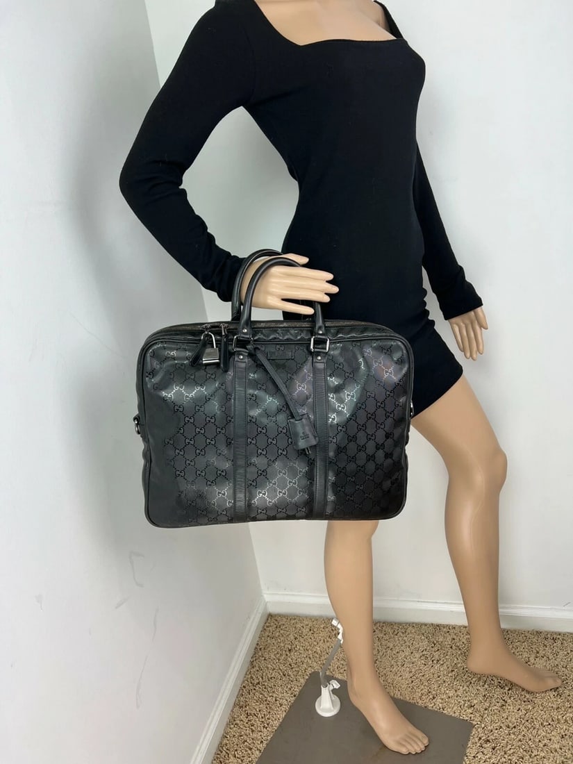 Gucci GG Imprime Coated Canvas Black Monogram Briefcase Attache Bag - 4