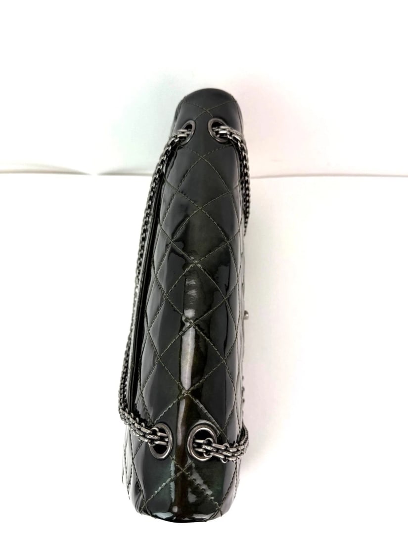 Chanel 2.55 Reissue Double Flap Iridescent Dark Green Patent Leather Bag - 13