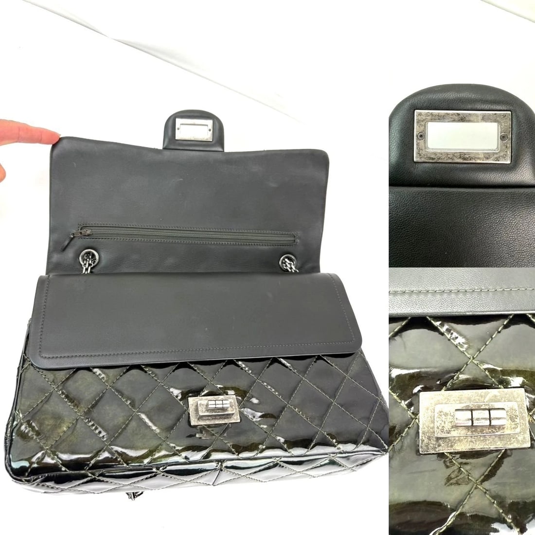 Chanel 2.55 Reissue Double Flap Iridescent Dark Green Patent Leather Bag - 3