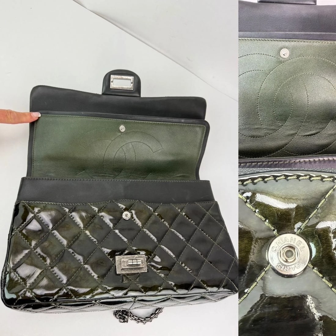 Chanel 2.55 Reissue Double Flap Iridescent Dark Green Patent Leather Bag - 5