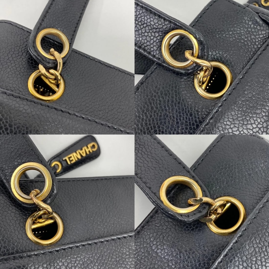 CHANEL Vintage Black Caviar Leather CC Zip Tote Shoulder Bag Gold - 11