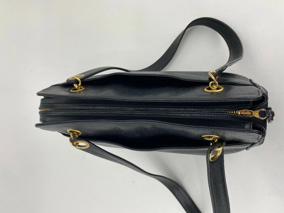 CHANEL Vintage Black Caviar Leather CC Zip Tote Shoulder Bag Gold - 9