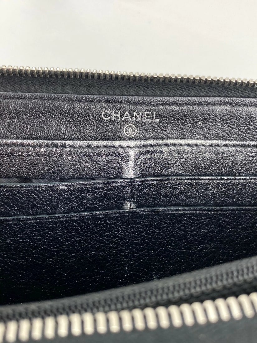 Chanel Wallet Perforated Silver Metallic Lambskin Quilted Zip Around - 13