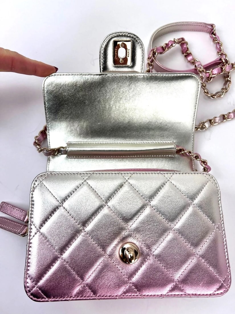 Chanel Metallic Lambskin Like a Wallet Flap Golden Pink Crossbody Bag - 11