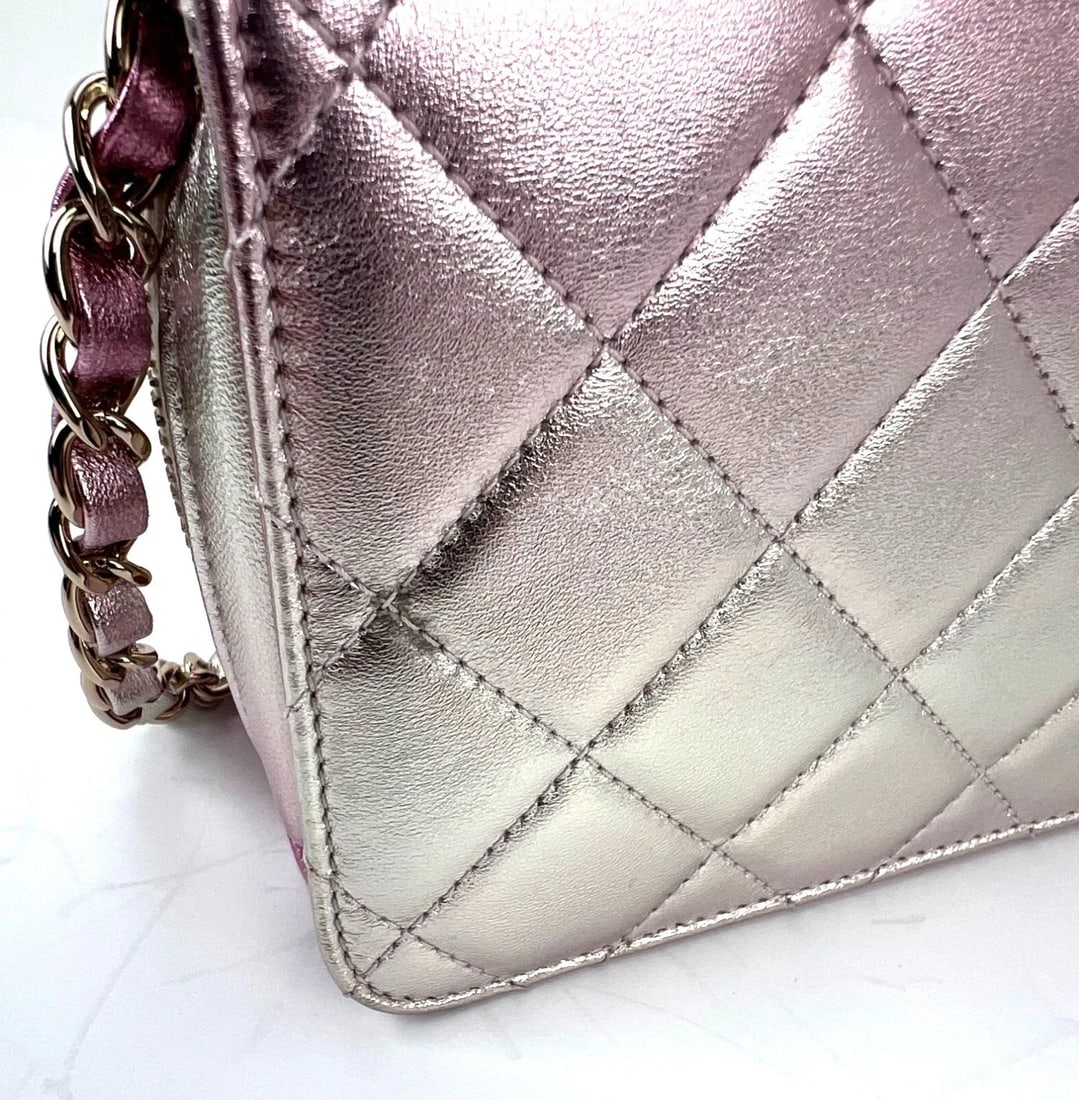 Chanel Metallic Lambskin Like a Wallet Flap Golden Pink Crossbody Bag - 13
