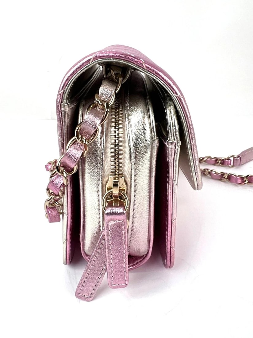 Chanel Metallic Lambskin Like a Wallet Flap Golden Pink Crossbody Bag - 14