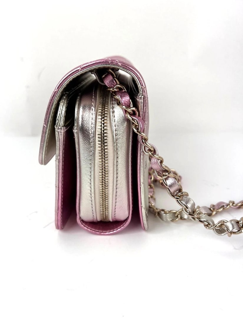 Chanel Metallic Lambskin Like a Wallet Flap Golden Pink Crossbody Bag - 15