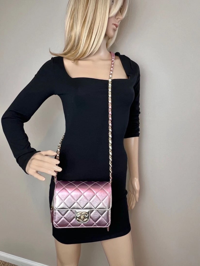 Chanel Metallic Lambskin Like a Wallet Flap Golden Pink Crossbody Bag - 17