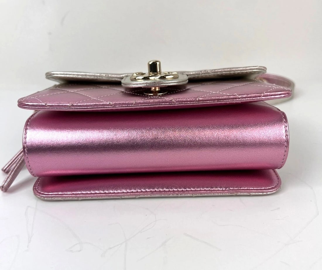 Chanel Metallic Lambskin Like a Wallet Flap Golden Pink Crossbody Bag - 3