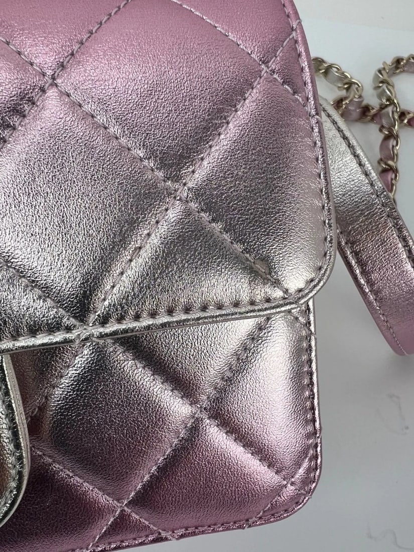 Chanel Metallic Lambskin Like a Wallet Flap Golden Pink Crossbody Bag - 4