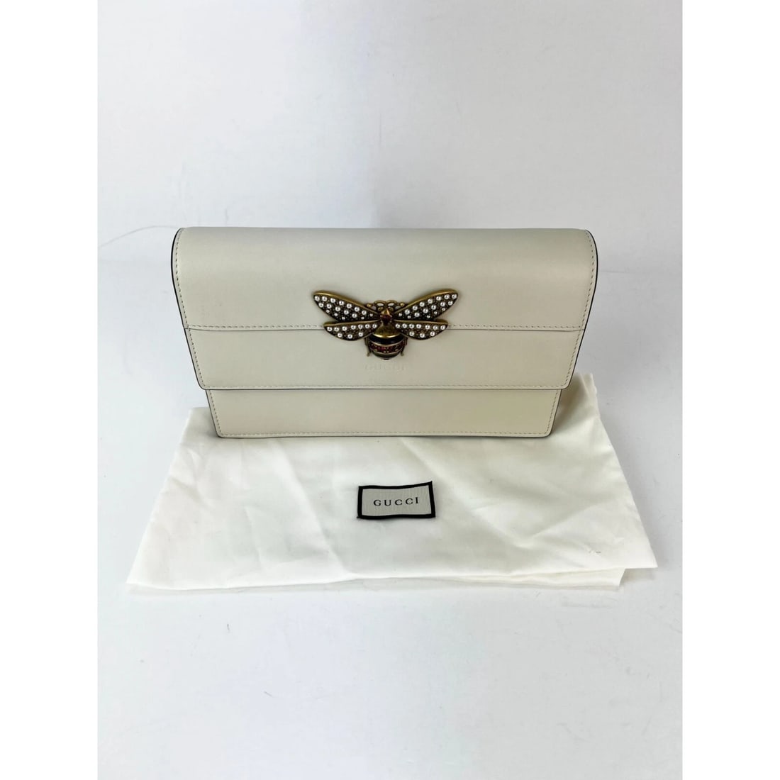 Gucci Queen Margaret Bee Wallet on a Chain Mystic White Clutch - 9