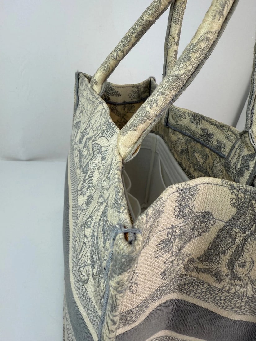 CHRISTIAN DIOR Canvas Embroidered Medium Dioriviera Grey Book Tote - 15