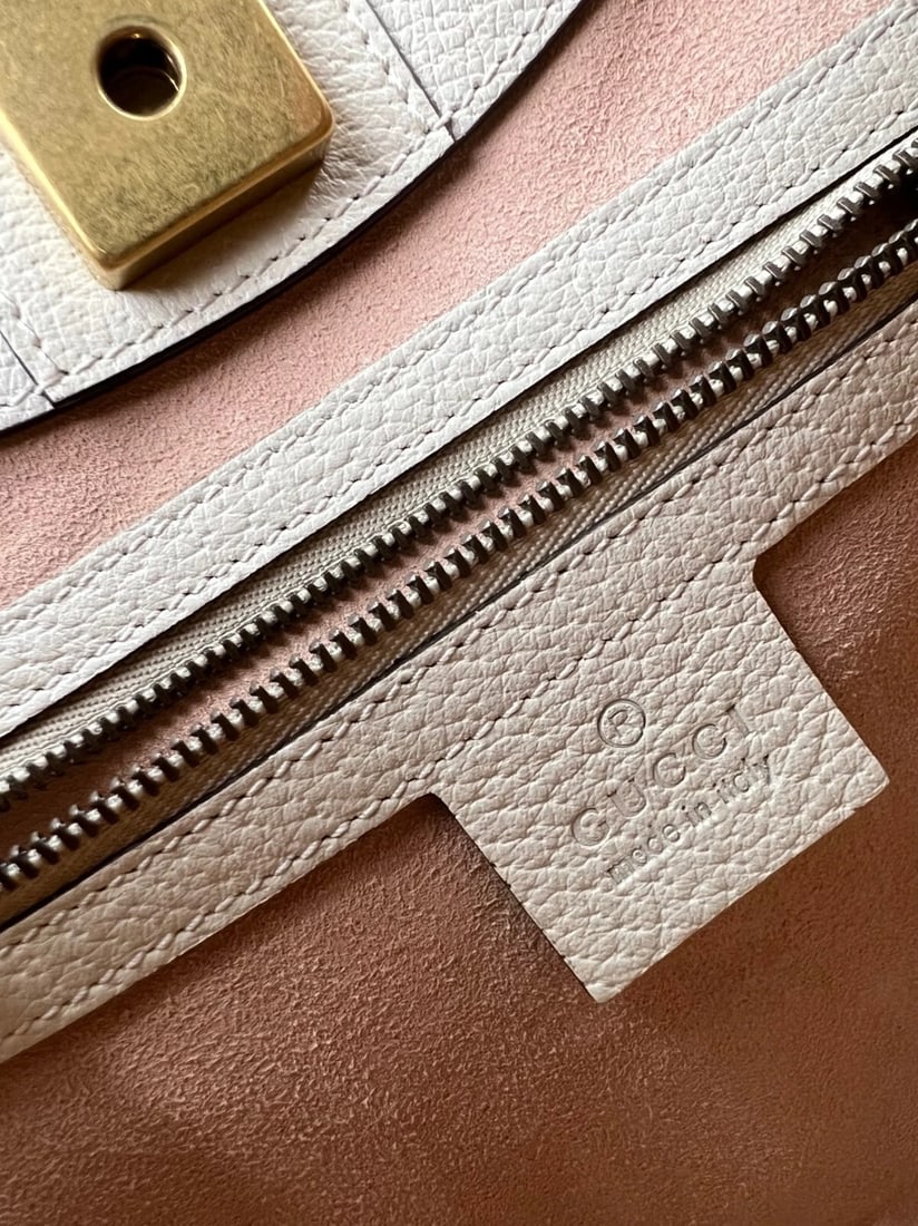 GUCCI Linea Medium Totem Web Stripped Yellow Butterfly Top Handle Bag - 7