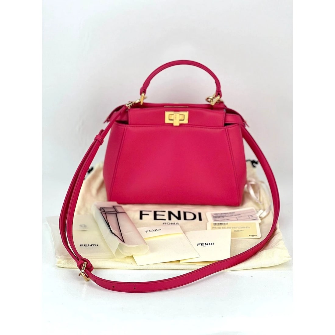 Fendi Mini Peekaboo Pink Leather Hand Shoulder Bag - 2