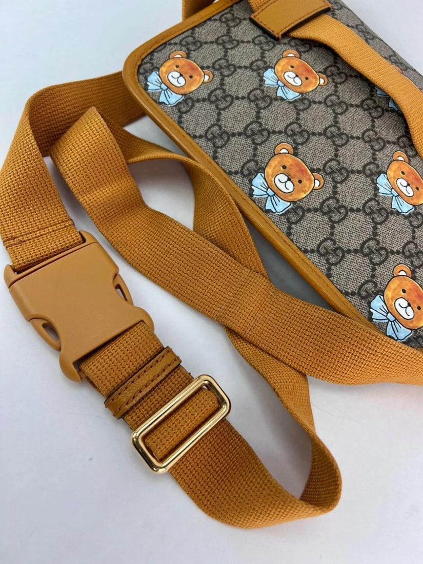 Gucci XKai GG Supreme Slim Vintage Sun Oil Bear Belt Sling Bag - 10