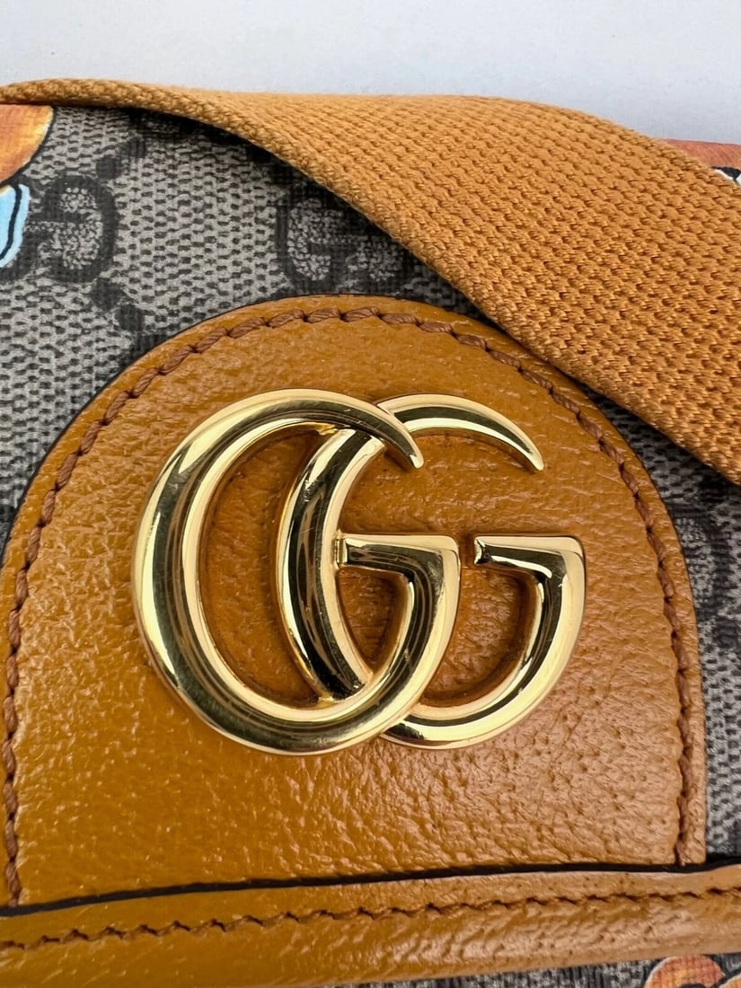 Gucci XKai GG Supreme Slim Vintage Sun Oil Bear Belt Sling Bag - 11