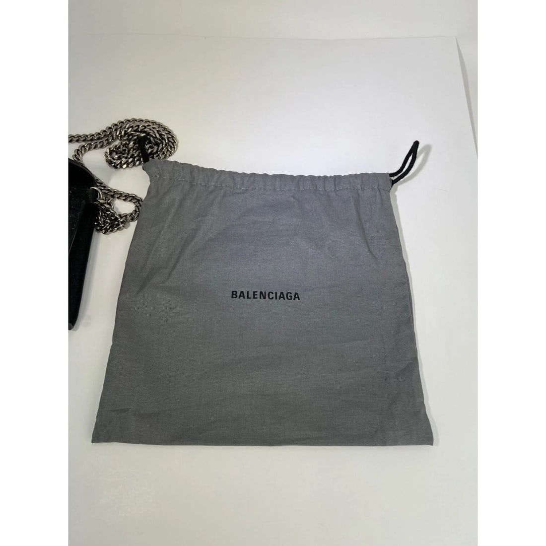 BALENCIAGA Hourglass Wallet On Chain Black Glitter Clutch Shoulder Bag - 17