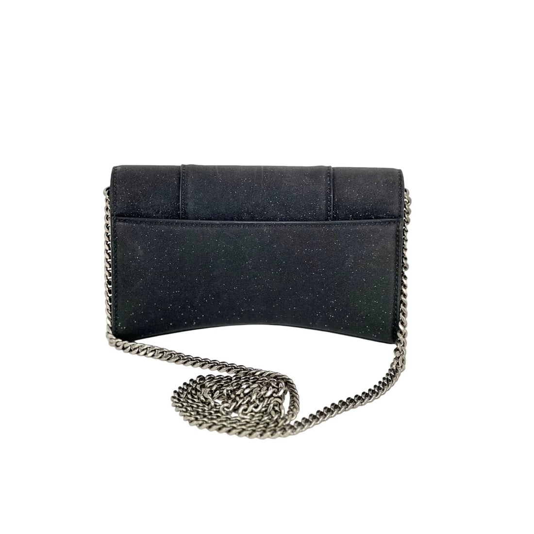 BALENCIAGA Hourglass Wallet On Chain Black Glitter Clutch Shoulder Bag - 2