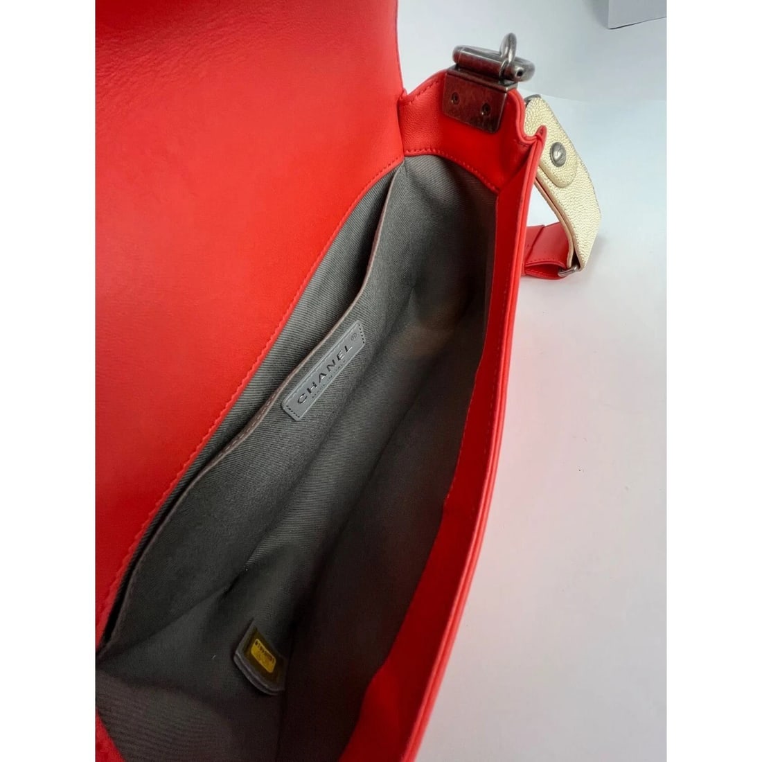 CHANEL Lambskin Quilted Medium Boy Red Flap Bag - 5