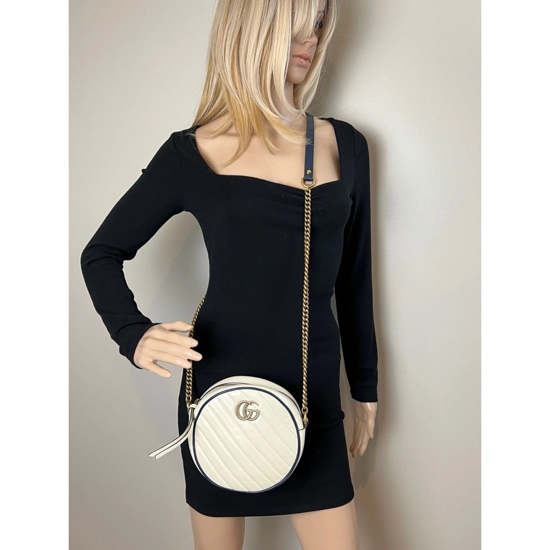 Gucci GG Azalea Matelasse Leather Round Mystic White Shoulder Bag - 9