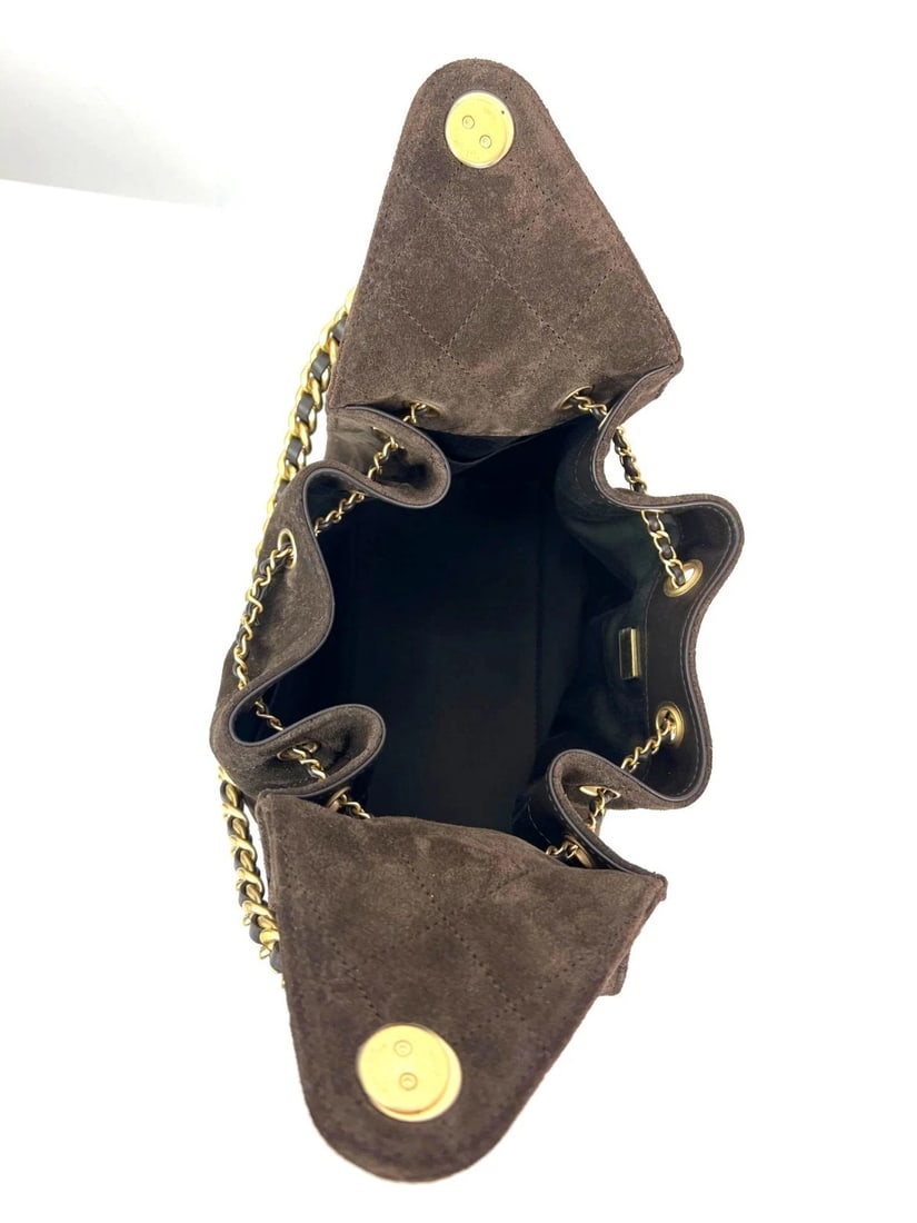 Chanel 25 Suede Calfskin Antique Gold Metal Small Brown Shoulder Bag - 10