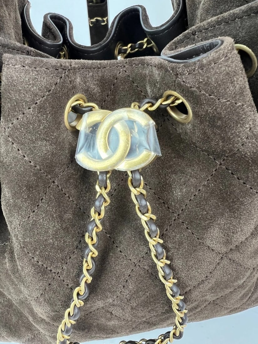 Chanel 25 Suede Calfskin Antique Gold Metal Small Brown Shoulder Bag - 12