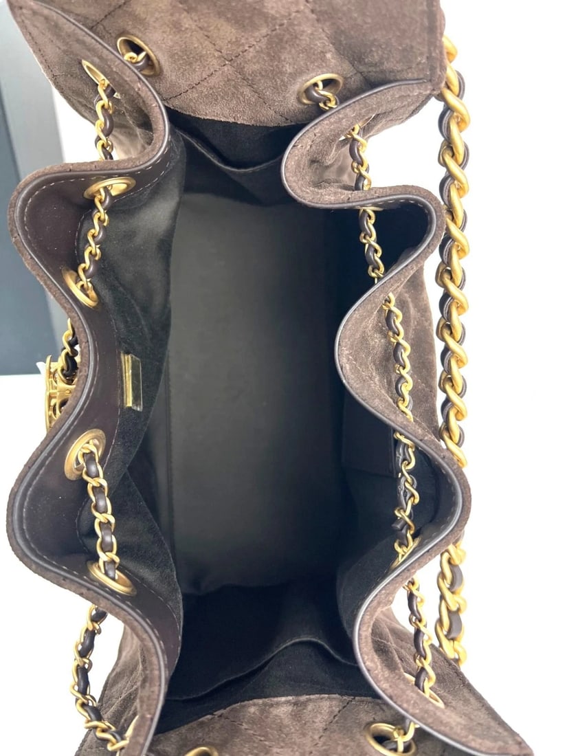 Chanel 25 Suede Calfskin Antique Gold Metal Small Brown Shoulder Bag - 8